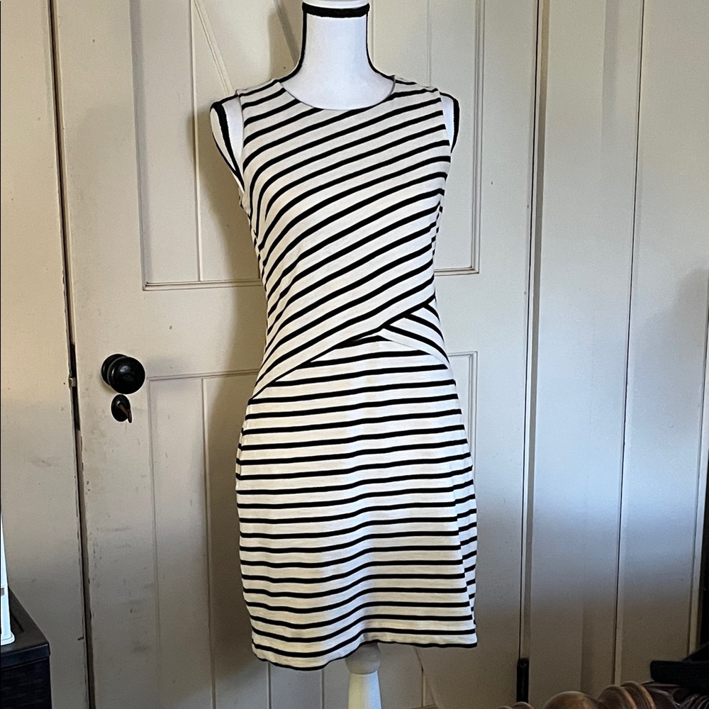 Talbots Black and White Striped Mini Dress
